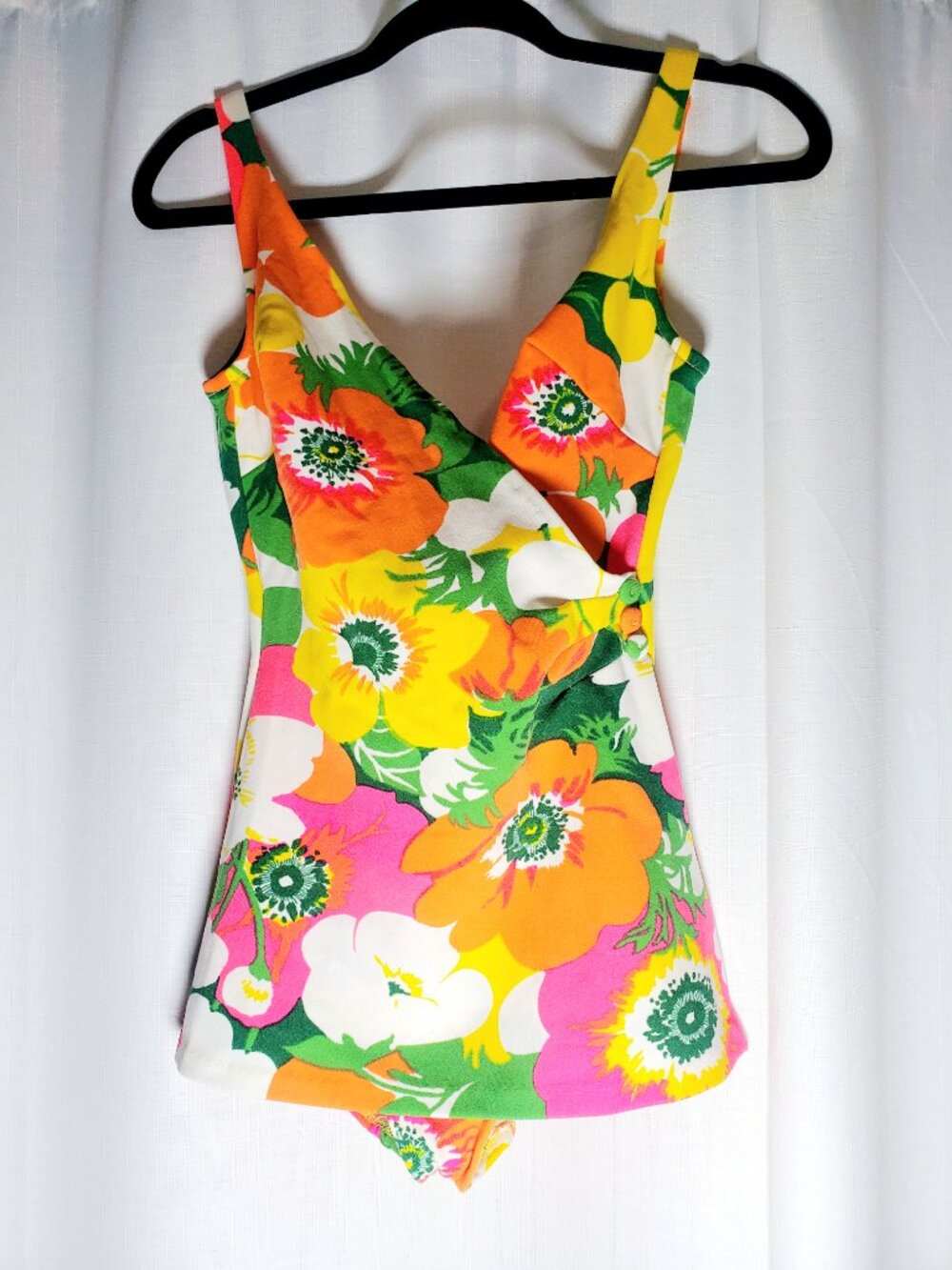 Vintage 70s Mod Floral Swimsuit/Bathing Suit Retro Pin Up Bright Psyc 11/12 - Picture 2 of 16